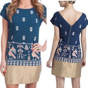 Anthropologie Floreat Avian Mist Sheath Teal Tourquoise Embroidered Mini…